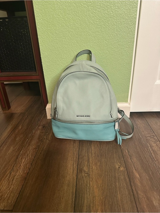 Michael Kors Handbags - Michael Kors Light Blue and Aqua Pebbled Leather Backpack